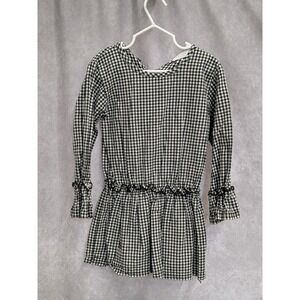 I. Line Girls‎ Gingham Check Ruffle Waist Long Sleeve Dress Black White Size 11
